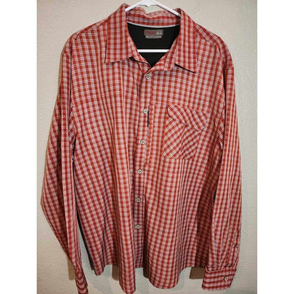 Wrangler Outdoor Series Men's Shirt, Size XL, Red Plaid, Long Sleeve Button Down